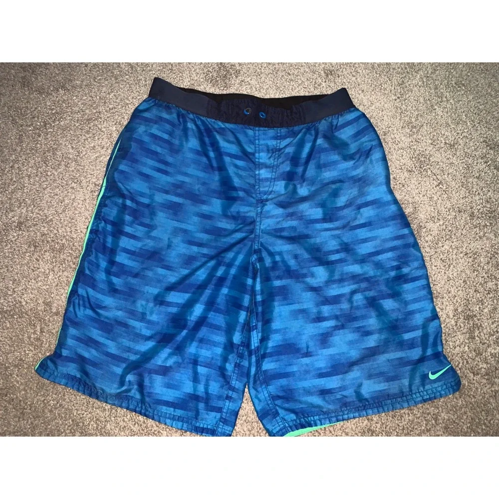 Nike Mens Blue Striped Swim Trunks Board Shorts Size Large